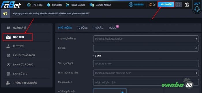 hướng dẫn nạp tiền nhà cái fabet