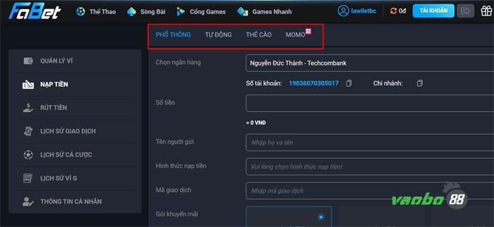 cách nạp tiền nhà cái fabet