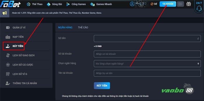 cách rút tiền fabet