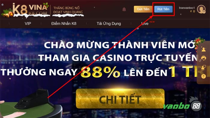 cách rút tiền k8