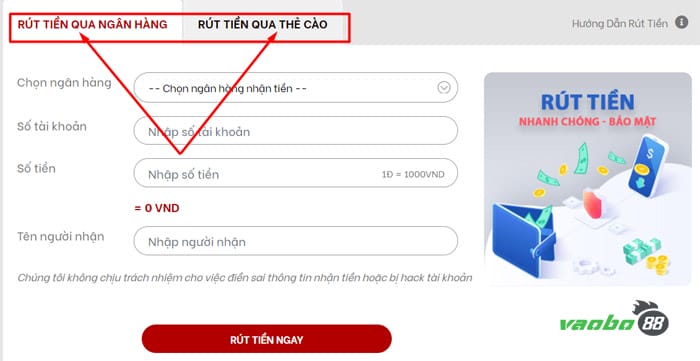 cách rút tiền red88 nhanh