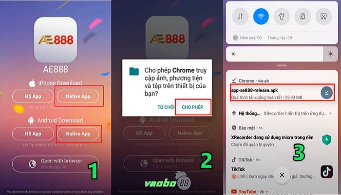 Cài đặt app ae888 android