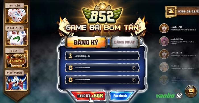 đăng ký cổng game b52