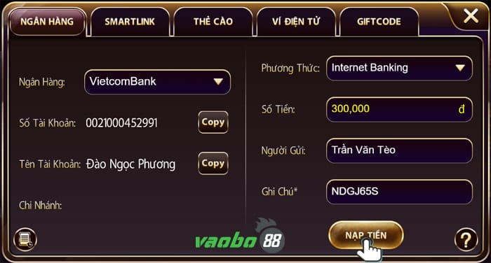 hướng dẫn nạp tiền nhất vip