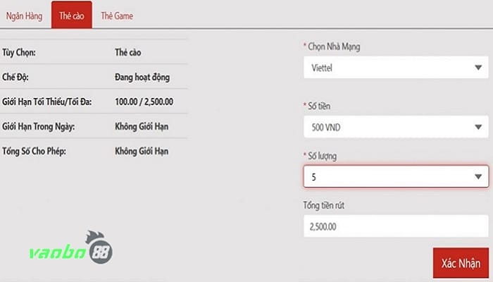 Rút tiền vn88 thẻ cào