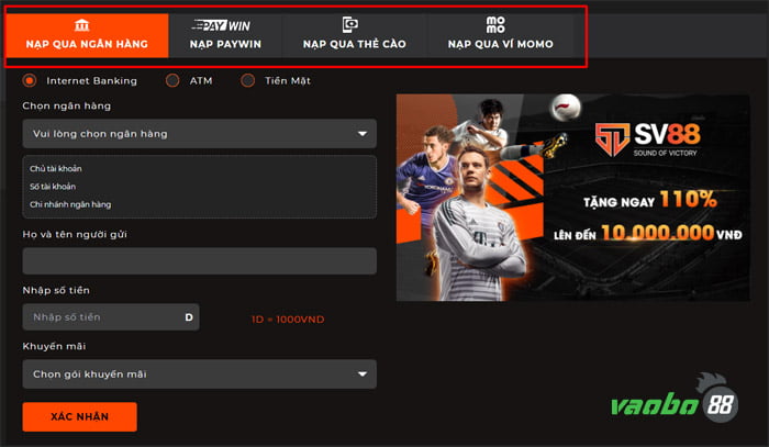 cách nạp tiền vào nhà cái sv88