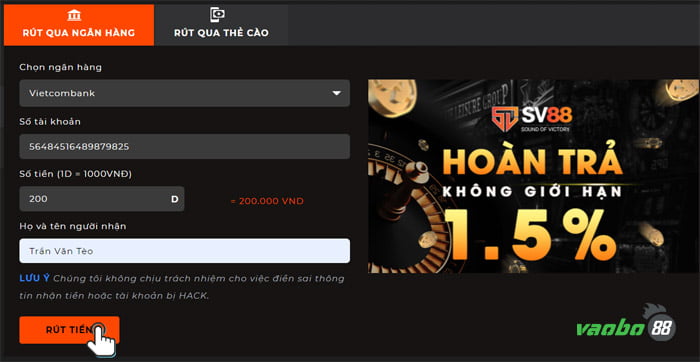 hướng dẫn rút tiền nhà cái sv88