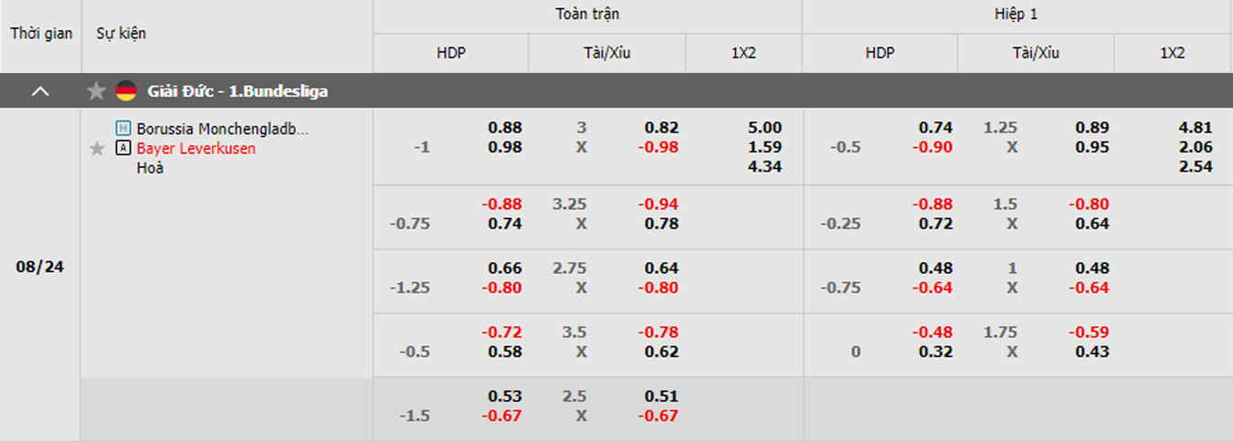 soi kèo trận Borussia M'gladbach vs Bayer Leverkusen